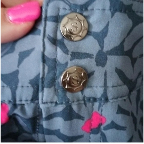 NWOT Sahalie Athletic Skirt Skort Shorts blue with hot pink floral design - Picture 6 of 9